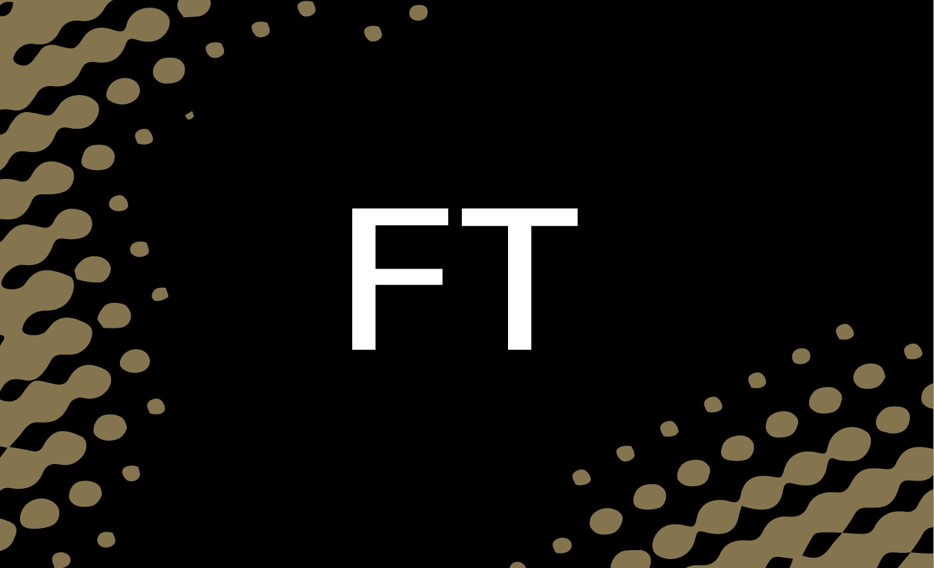 Black and gold banner with the white text "FT" in the centre.