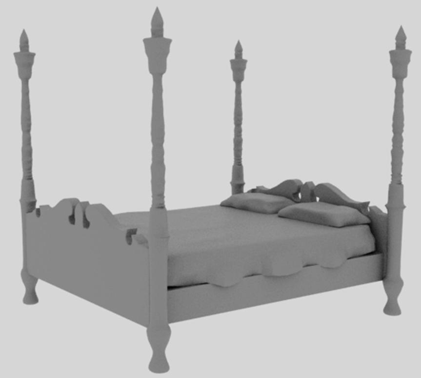 3D model of a four poster bed.