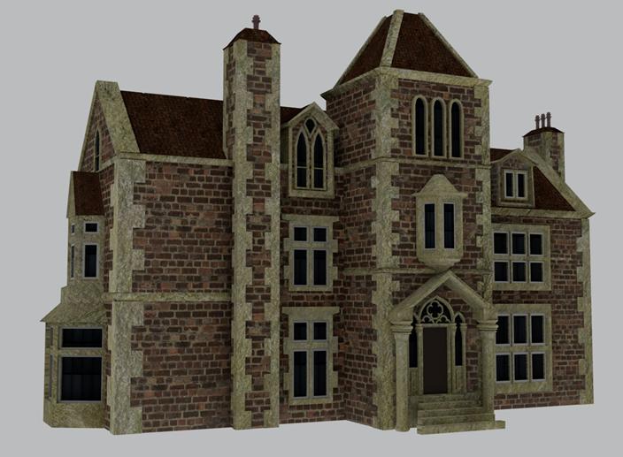 3D model of a brick manor house.