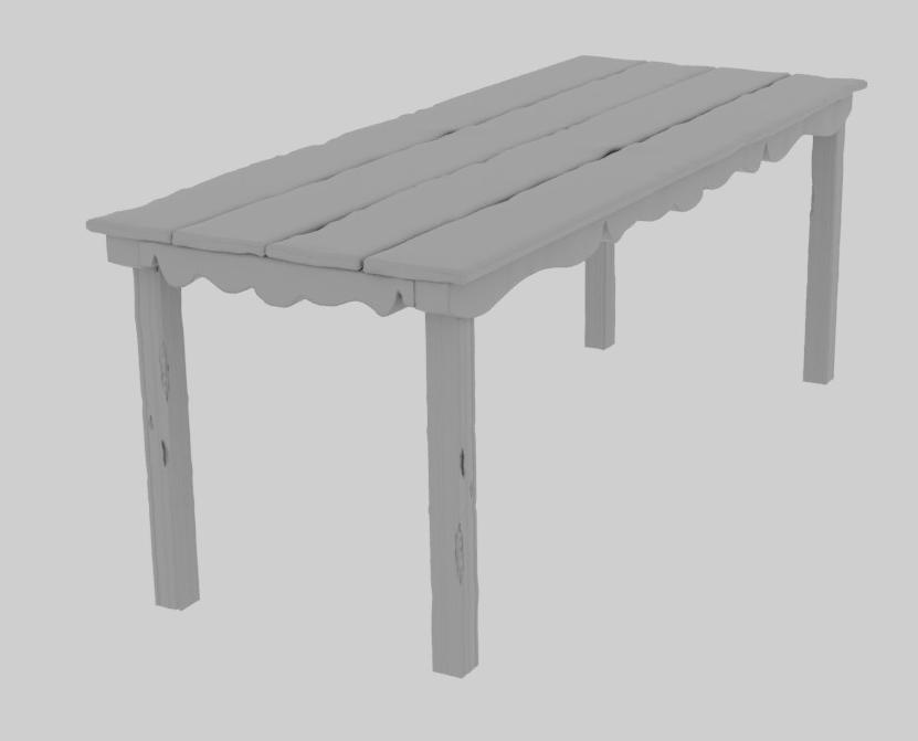 3D model of a grey table viewed at a diagonal