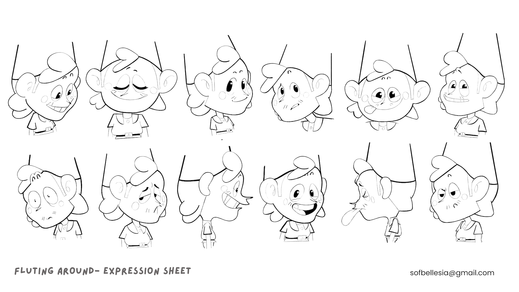Various sketches of a cartoon gnome character, set of 12 expressions.