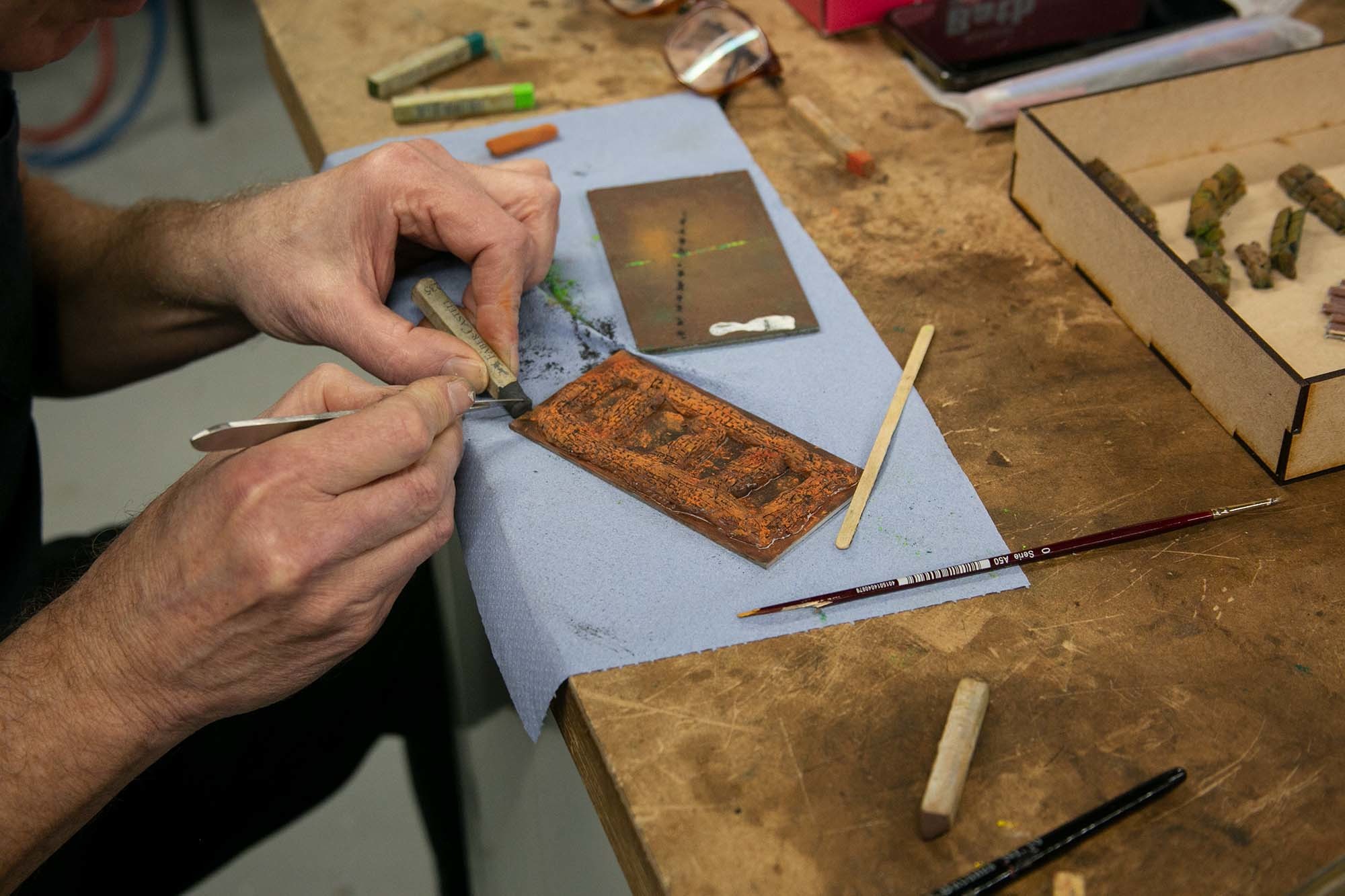 Student working on model
