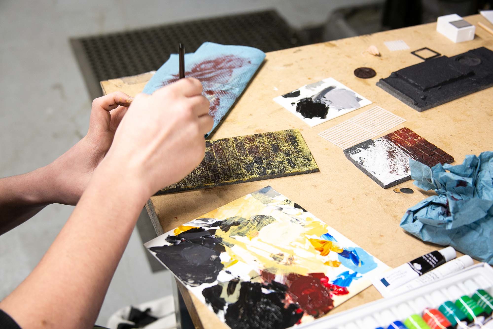 Student working on model
