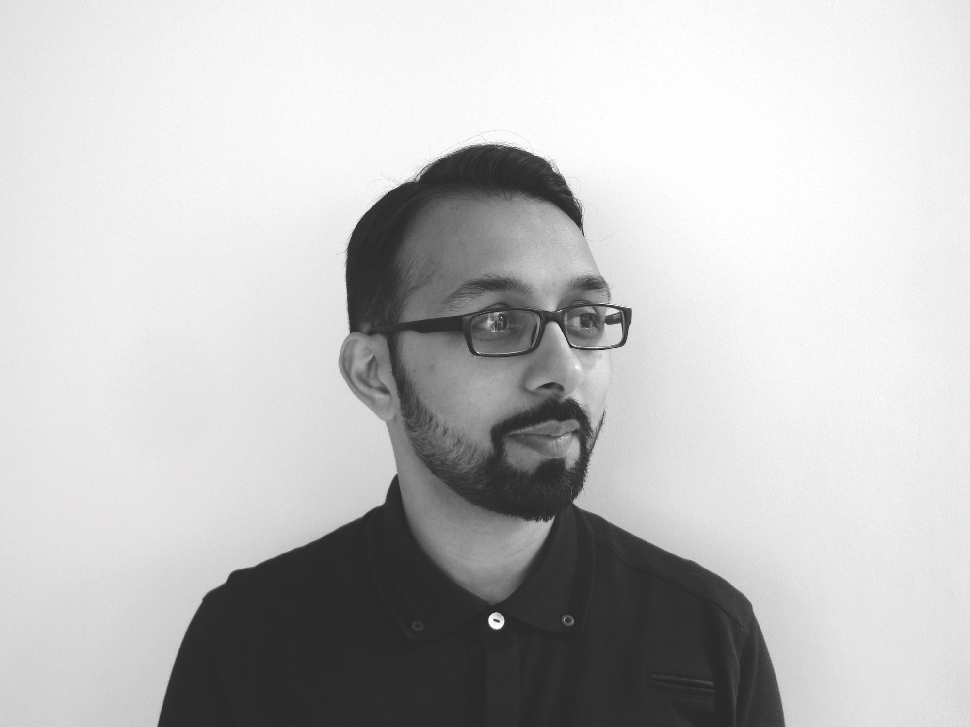 Black and white image of Umesh Pandya