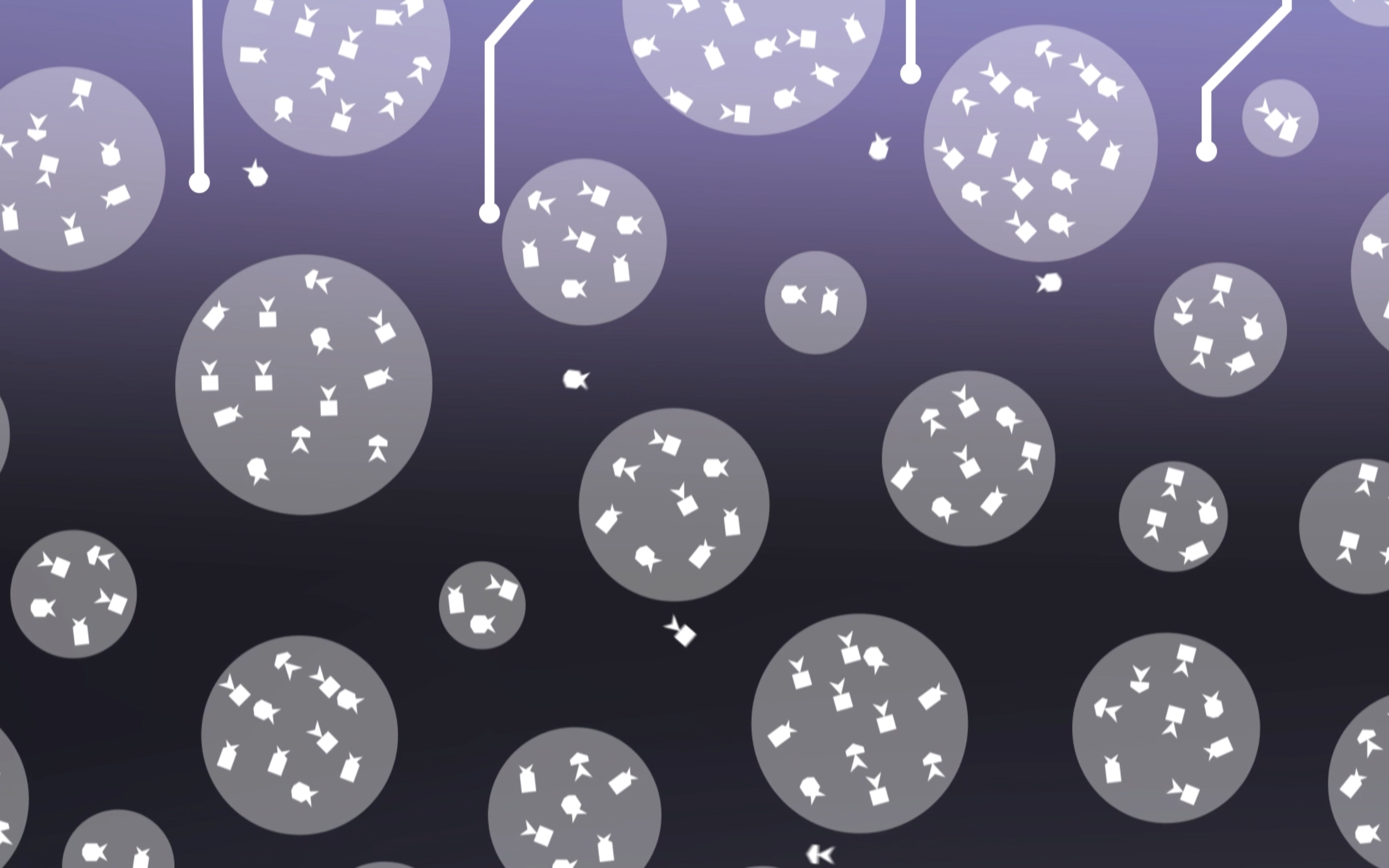 Numerous small fish-shaped blocks contained in several bubbles of varying sizes.