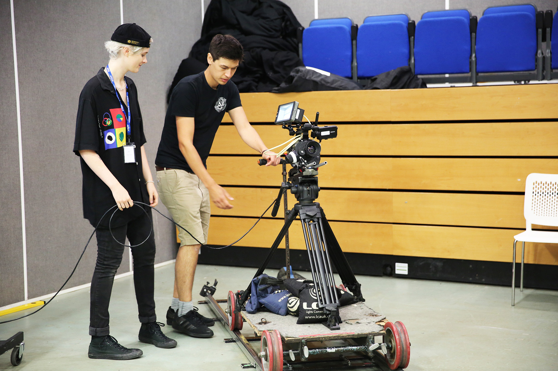 Students operating film camera