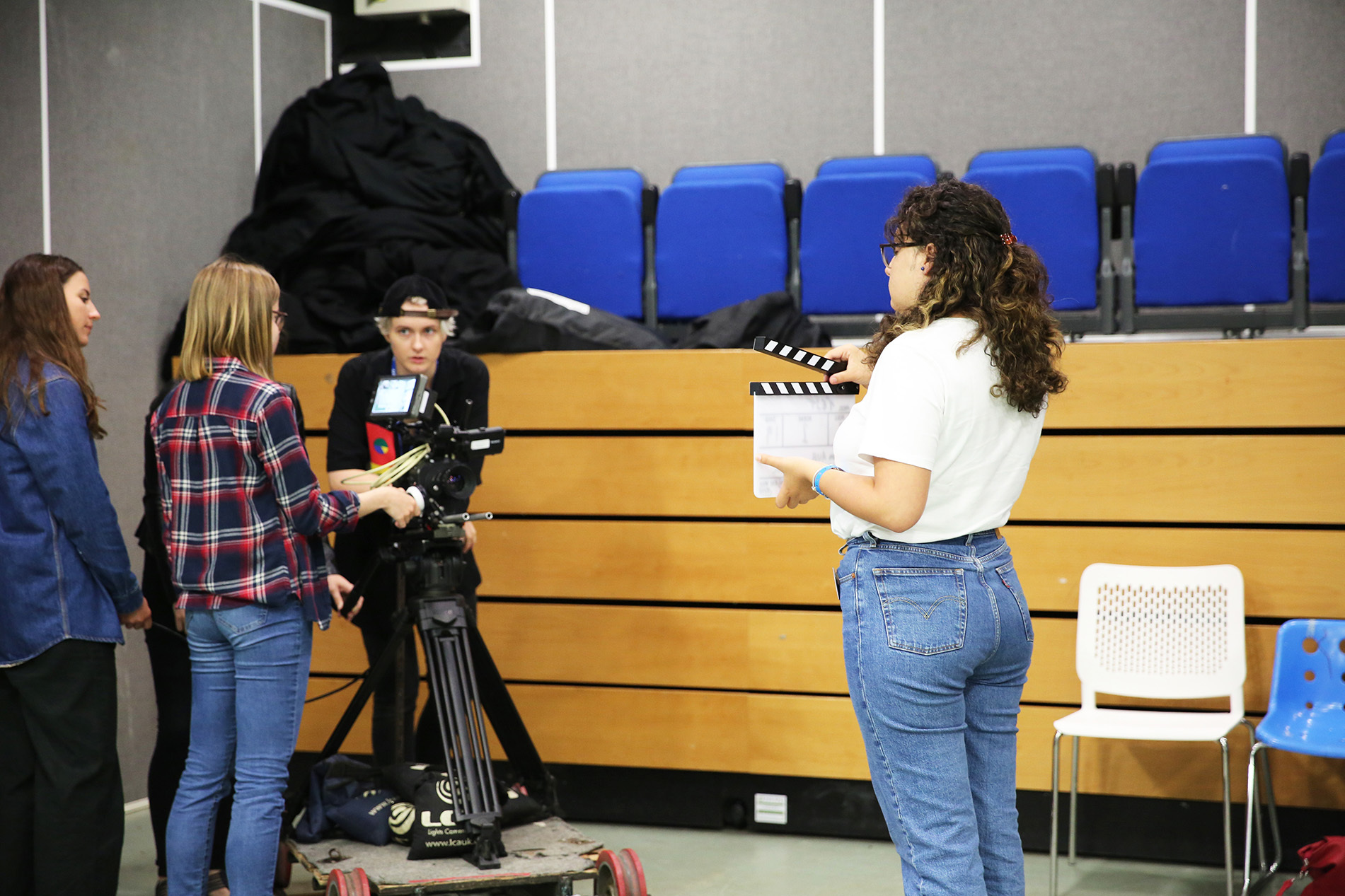 Students operating film camera