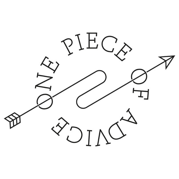 A logo on a white banner with the words 'One Piece of Advice' arranged in a circle with a curved arrow going through the middle.
