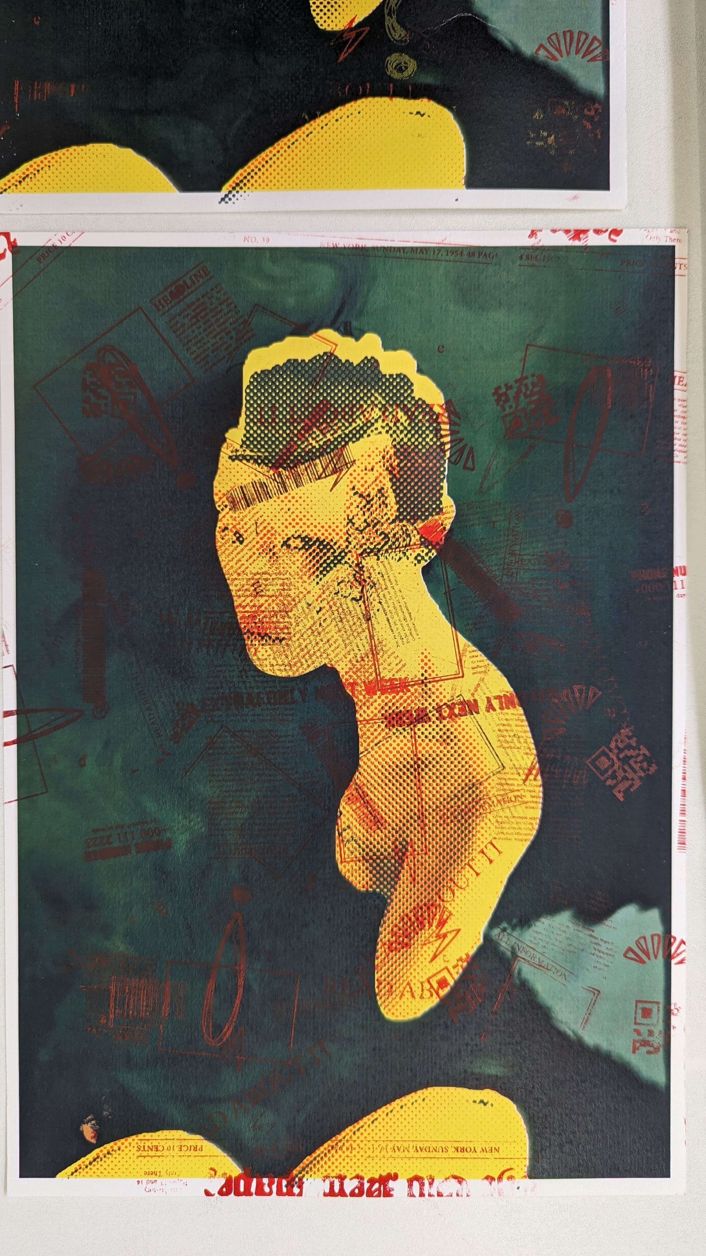 A pop art-style print image of a person looking towards the viewer.