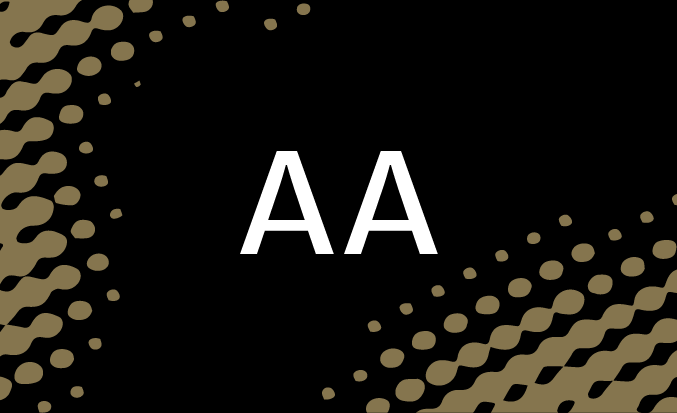 Black tile with gold pixellated accents and the initials AA in the centre.