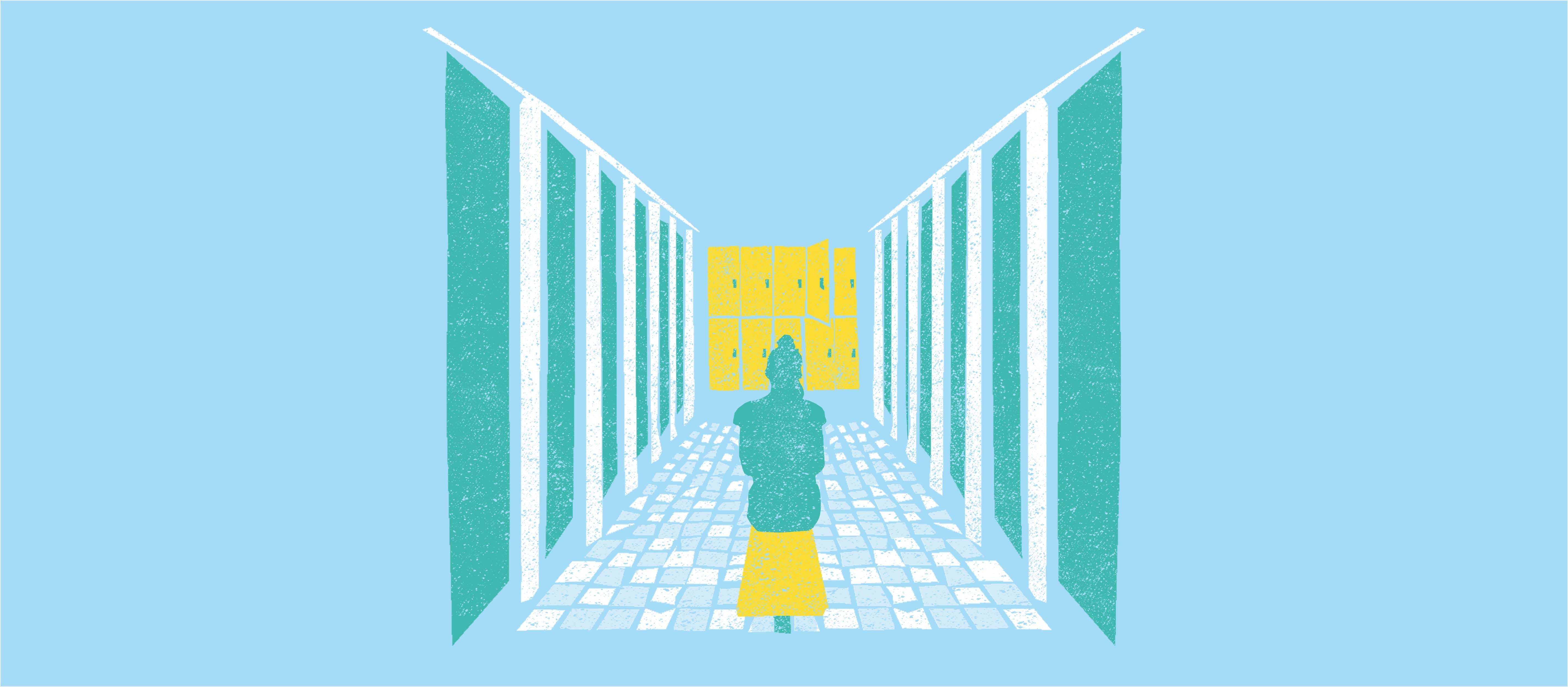 Illustrated image of person in a changing room