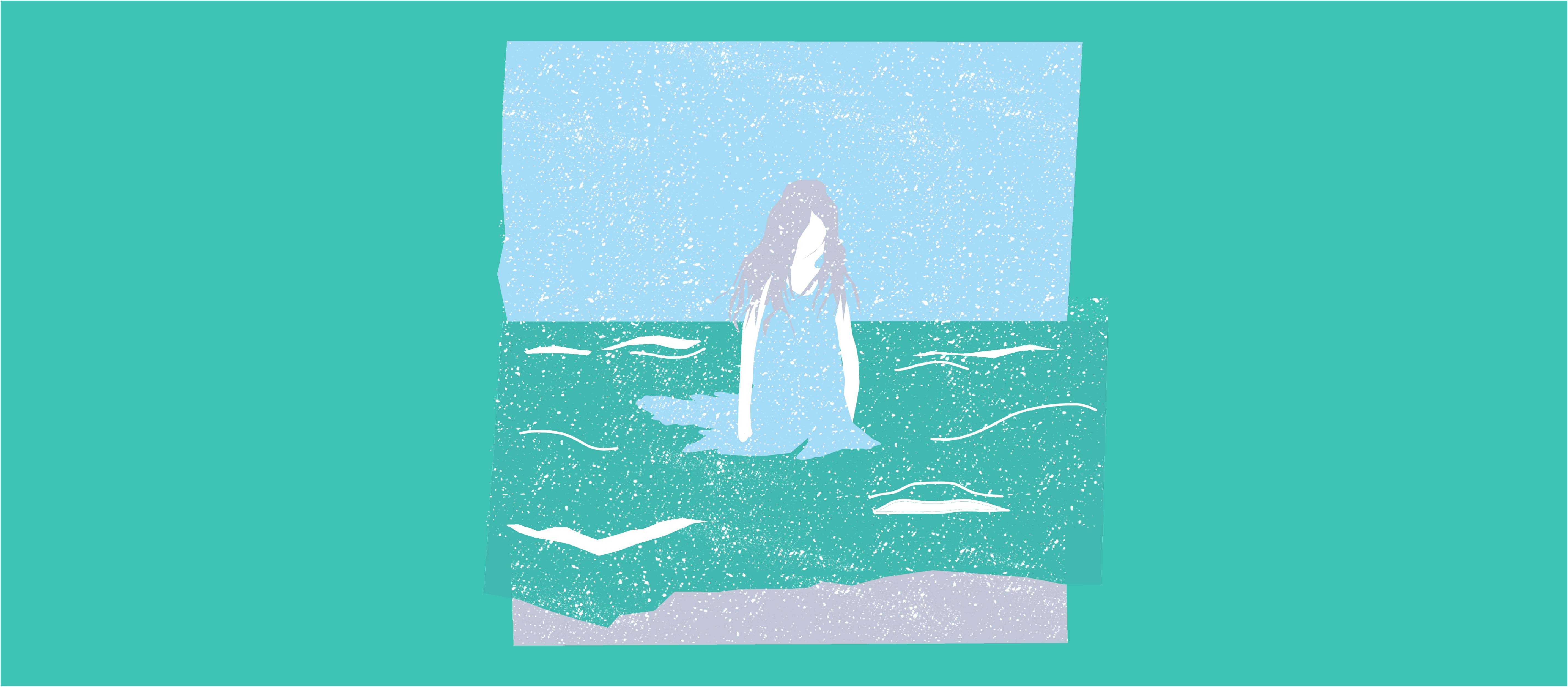 Illustration of a person in the middle of the ocean.