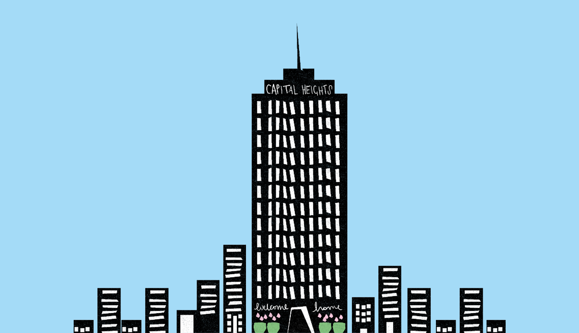 Black background with green circle lines cut out and white text reading 'Capital Heights"