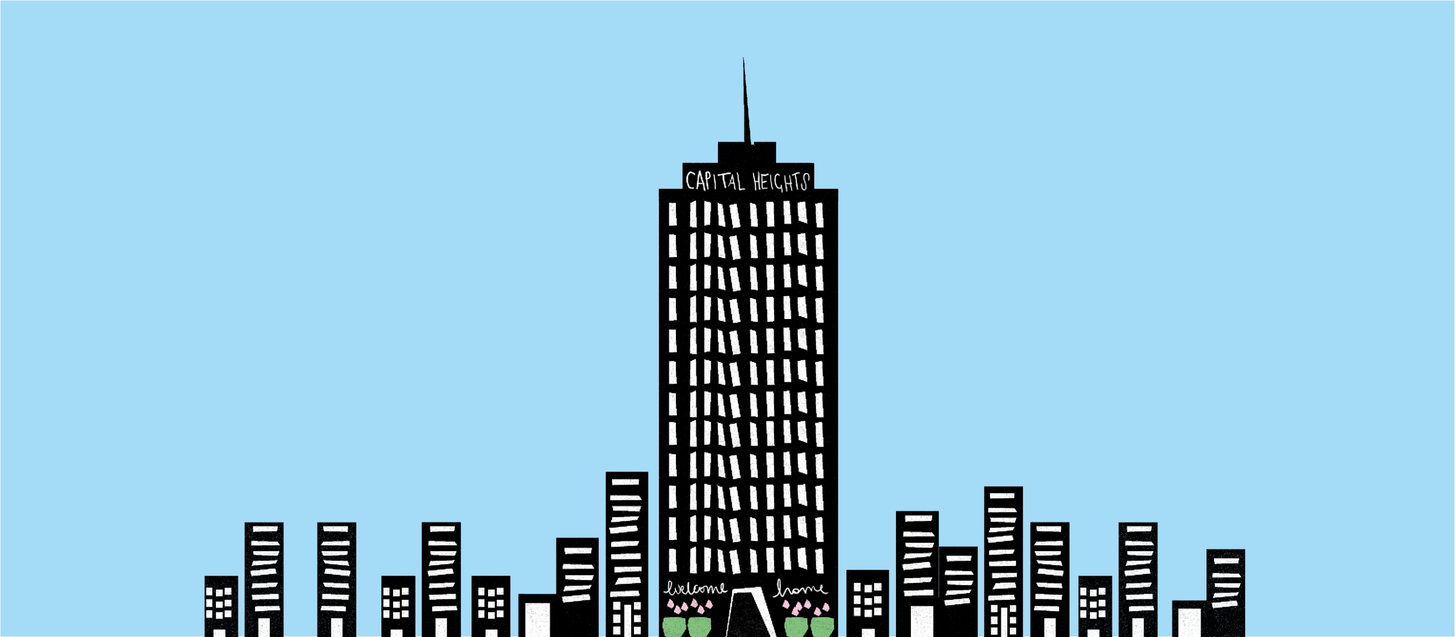 Black background with green lines and white text reading "Capital Heights"