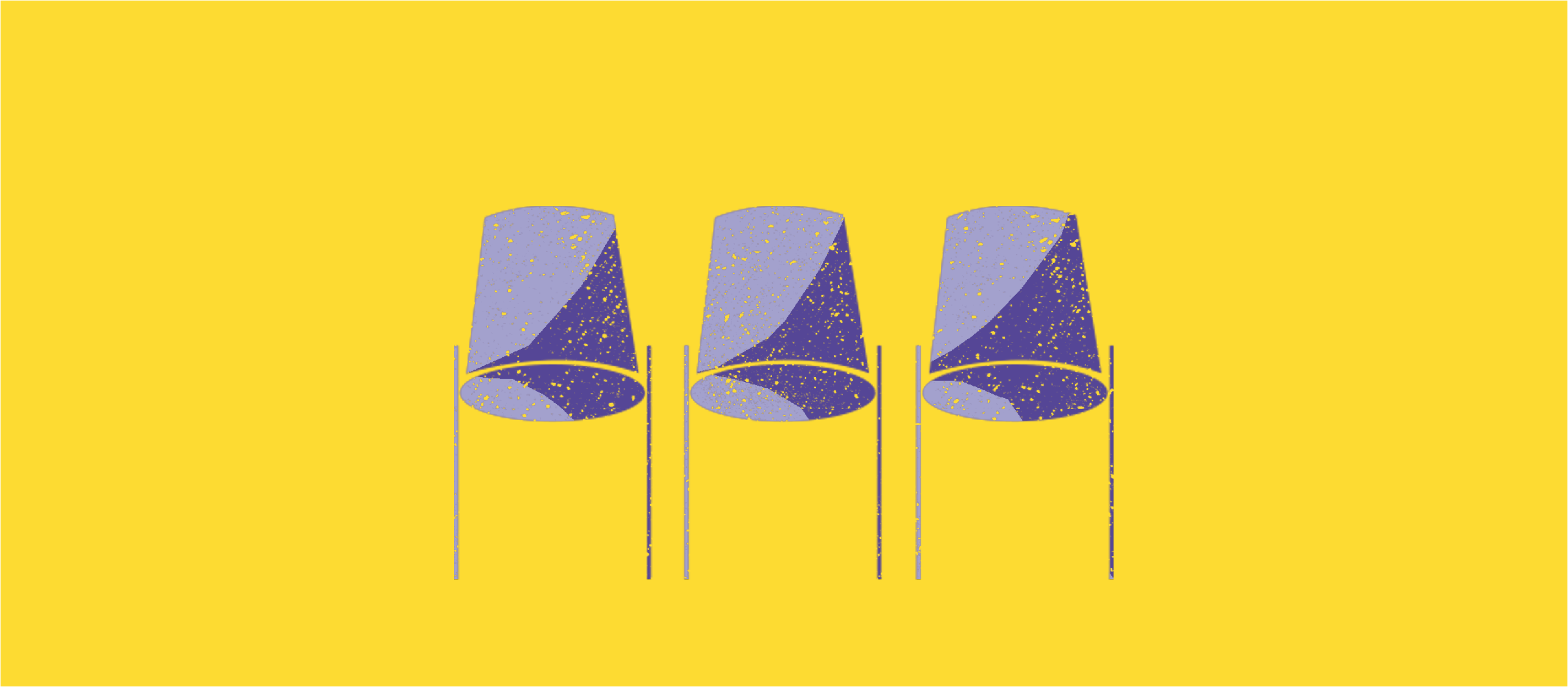 Illustration of three purple chairs on a yellow background