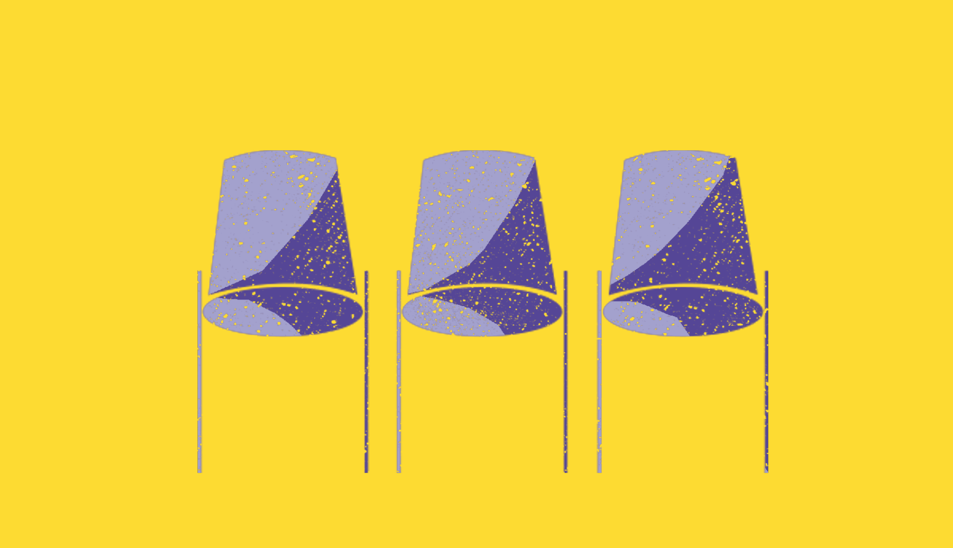 Illustration of three purple chairs on a yellow background