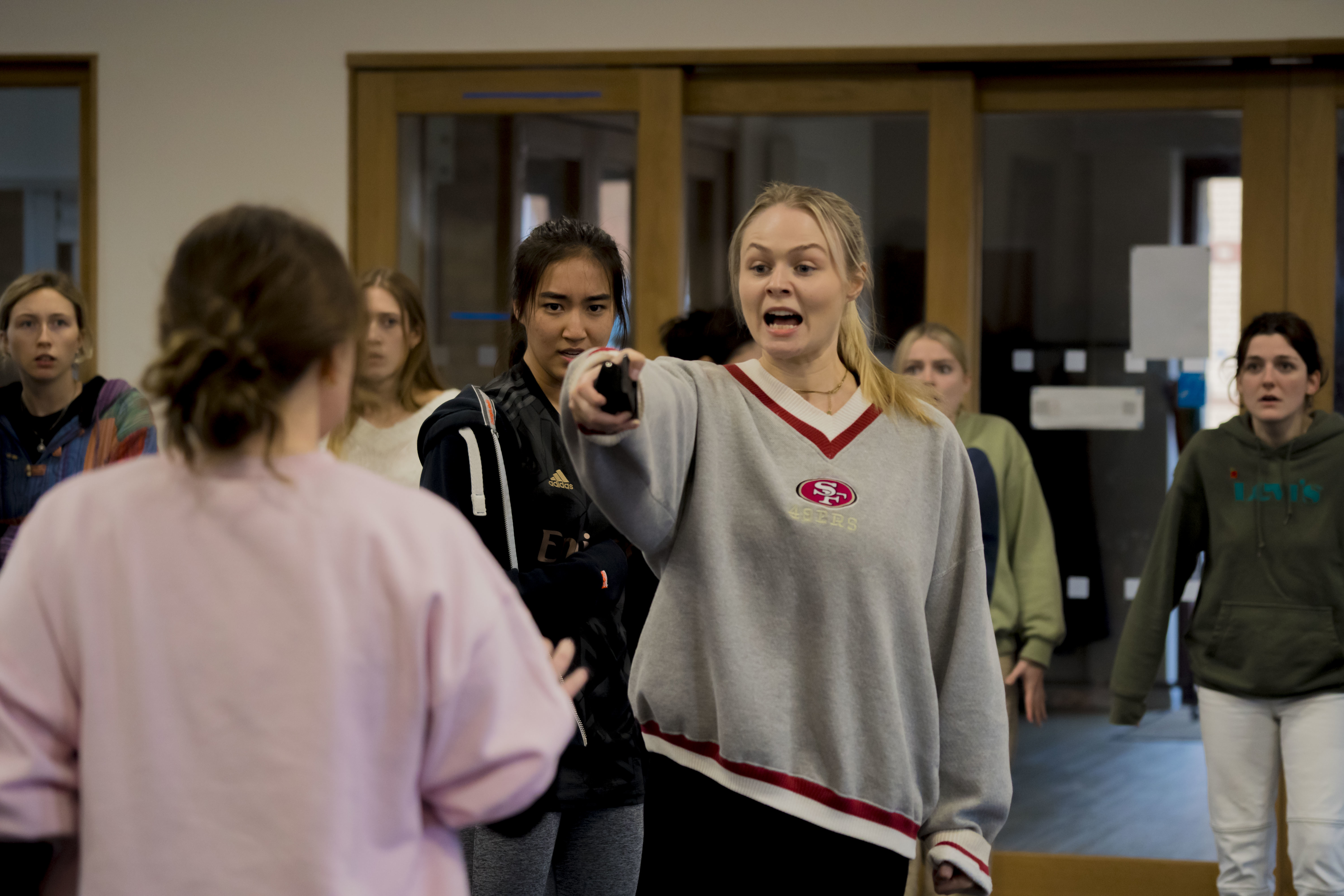 Actors rehearse scenes for a AUB Productions' This Changes Everything