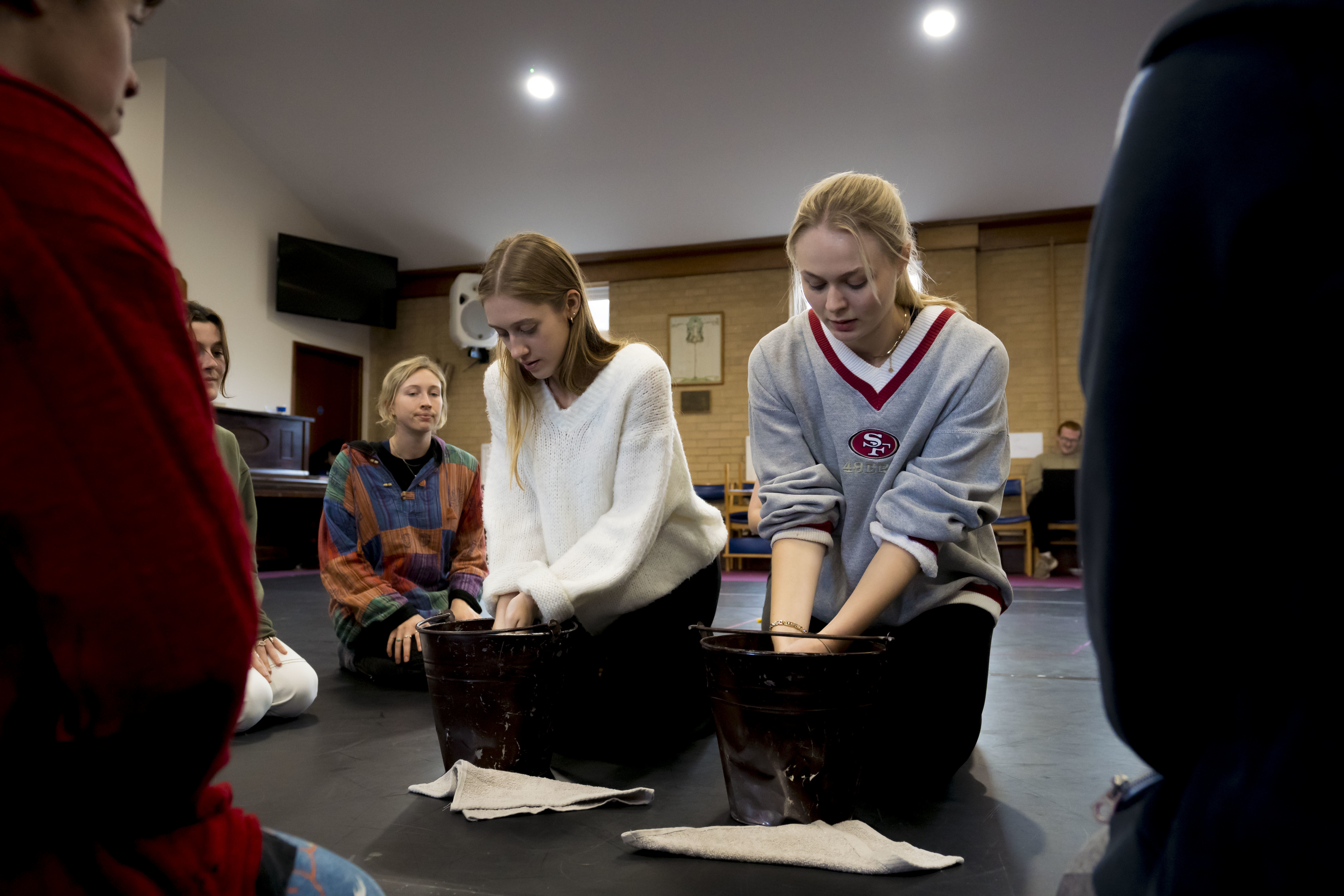 Actors rehearse scenes for a AUB Productions' This Changes Everything