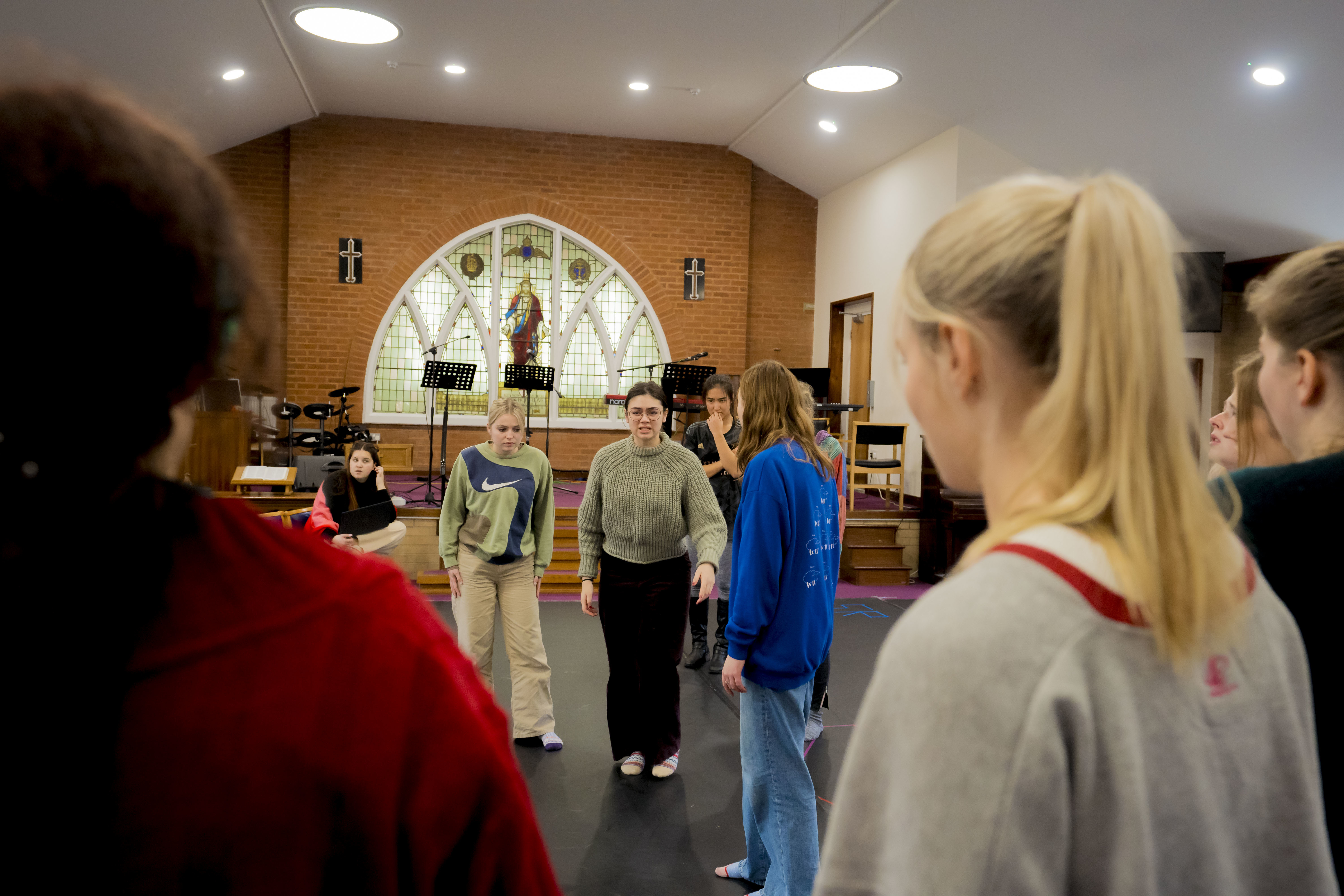 Actors rehearse scenes for a AUB Productions' This Changes Everything