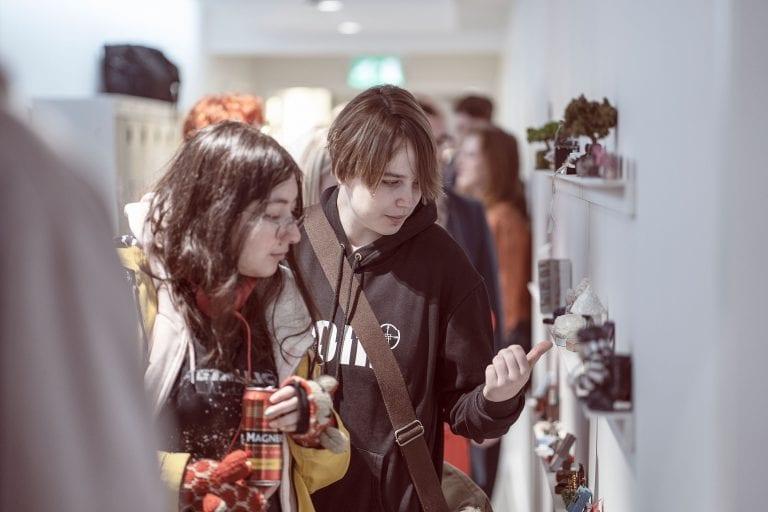 Students at the exhibition