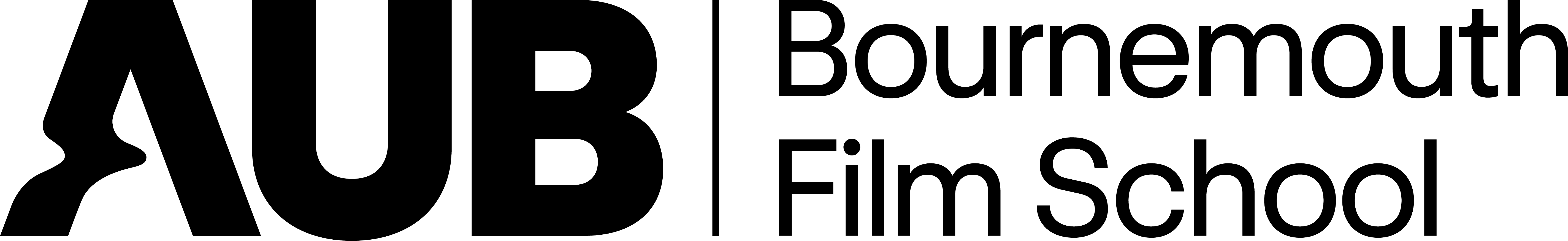 Arts University Bournemouth AUB logo on the left, separated by a vertical line, with the words "Bournemouth Film School" on the right.