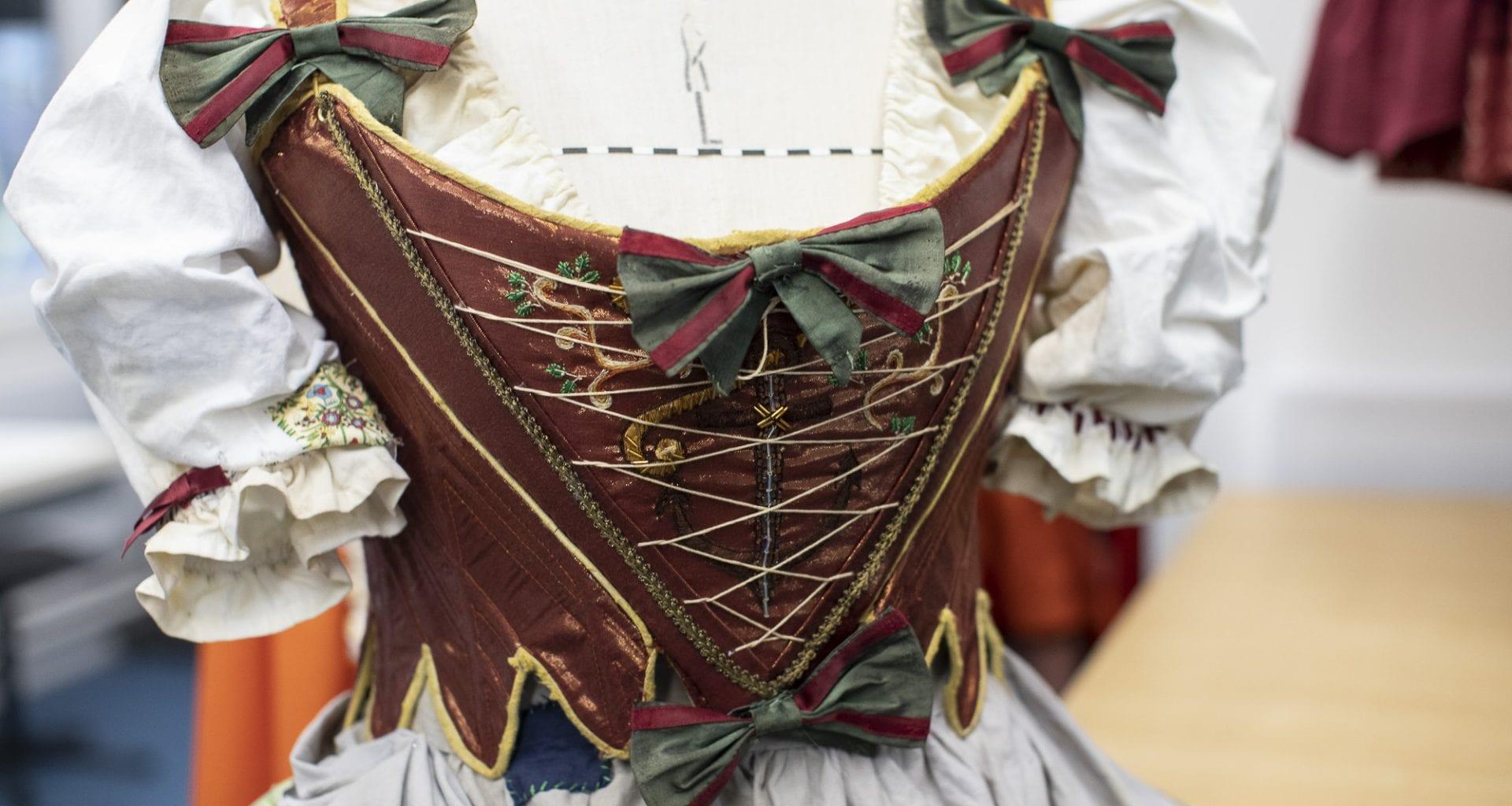 Close-up of an 18th Century bodice on a mannequin