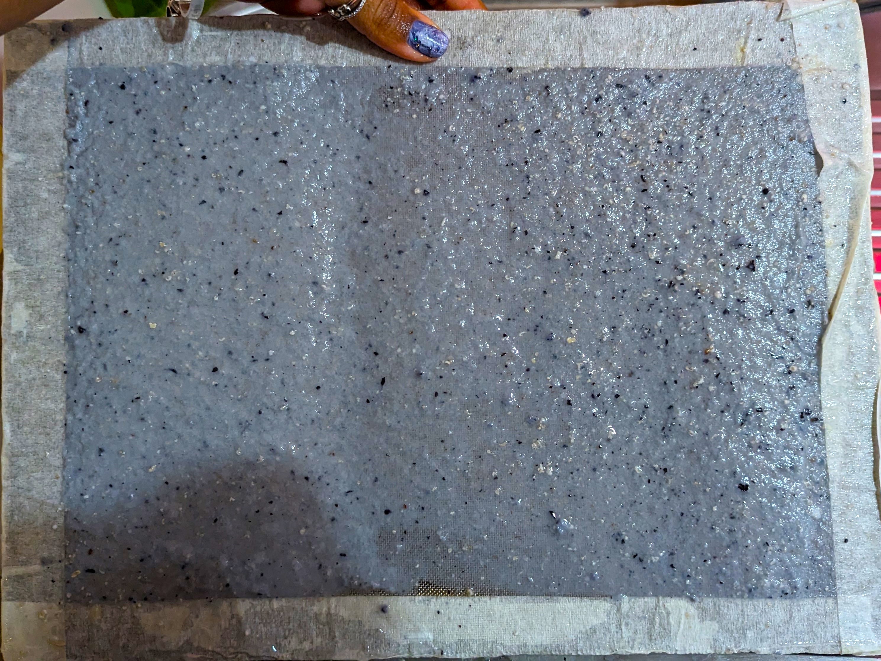 A sheet of paper pulp laid out flat to dry.