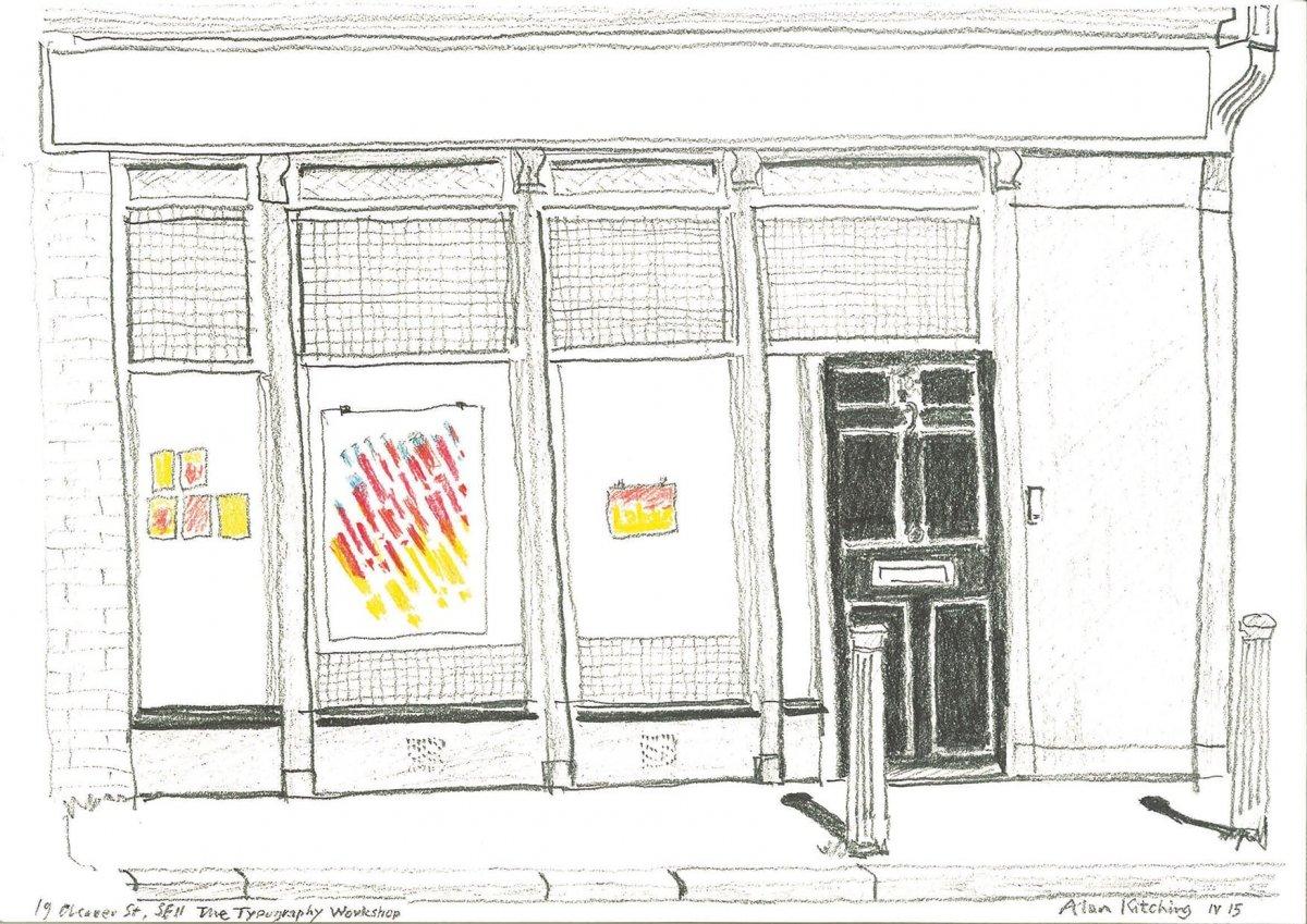 Pencil Sketch of a shop front.