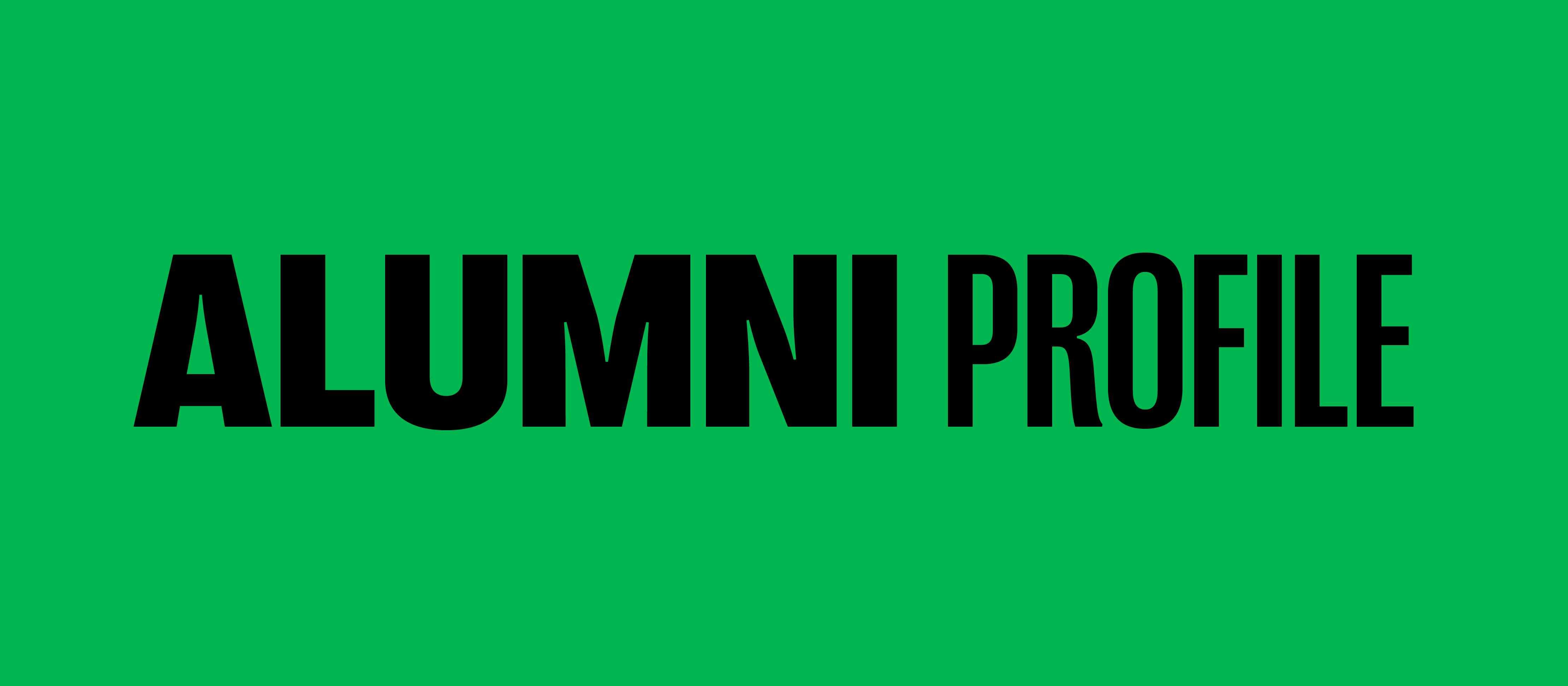 Alumni profile banner with green background