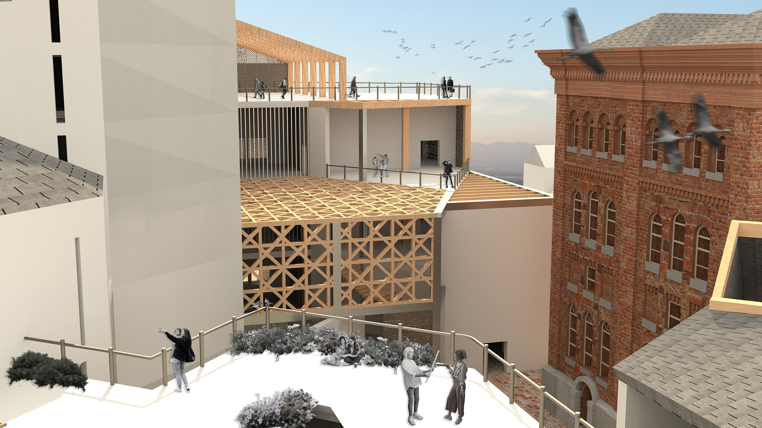 Architectural render of a rooftop