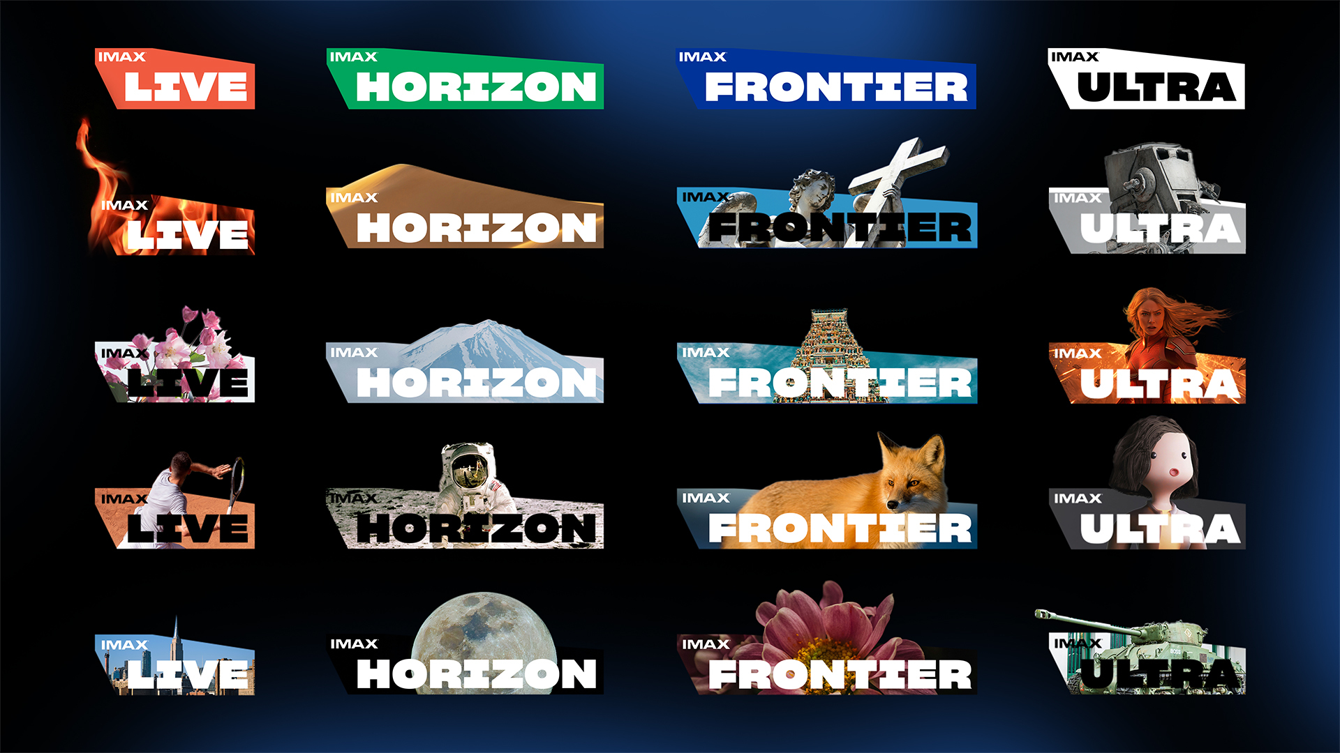A collection of IMAX logos acting as placeholders for images.