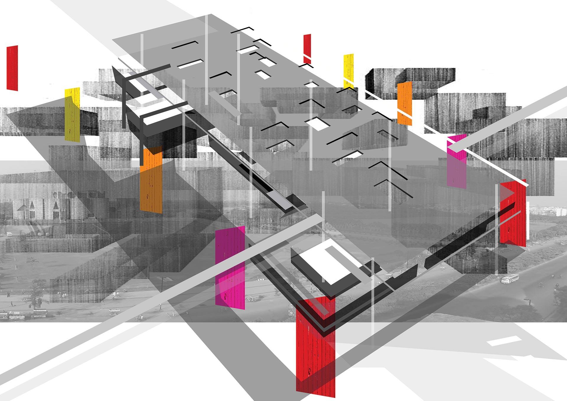 Abstract architectural render drawing.