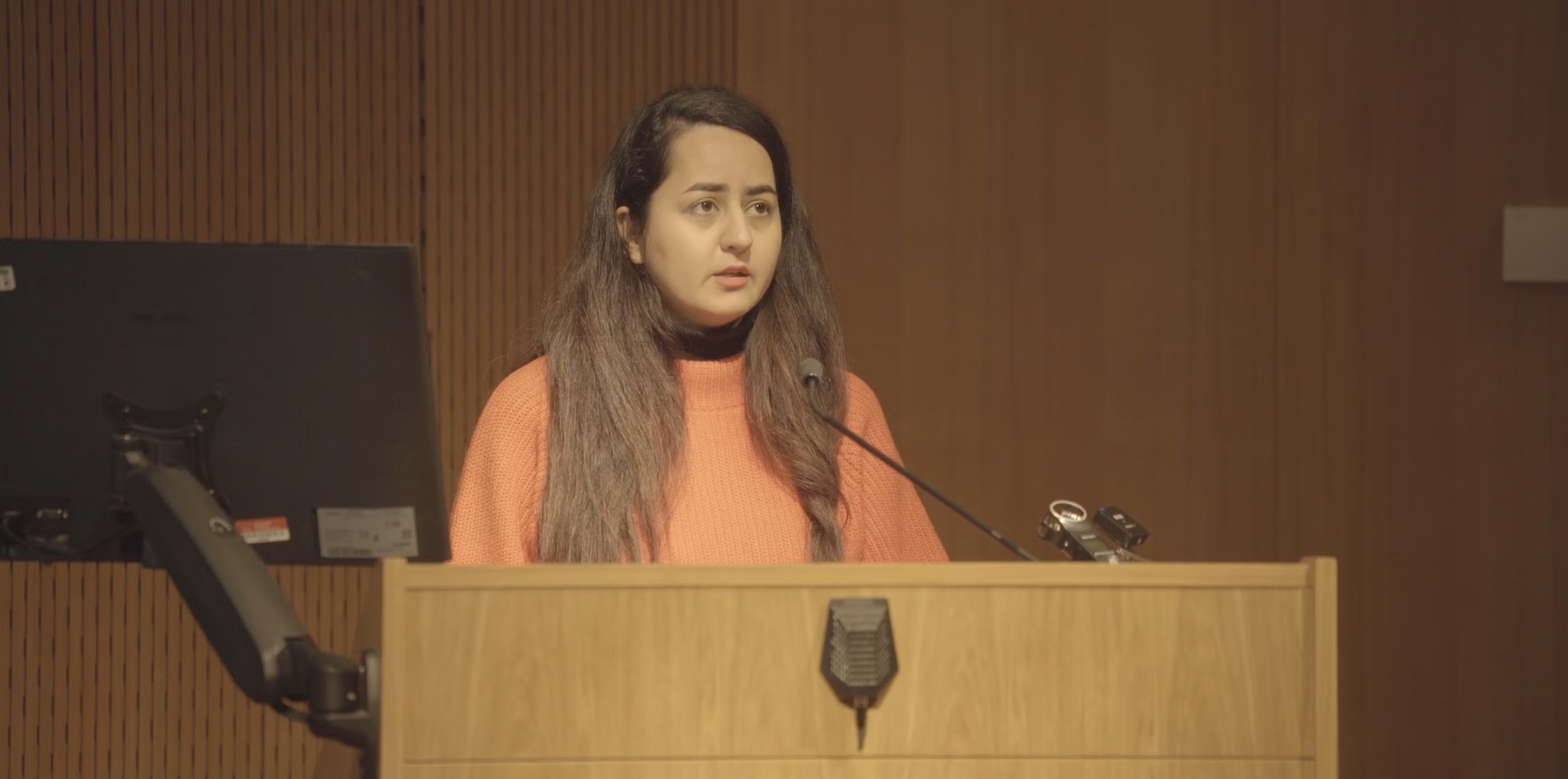 Visual artist and podcaster A. Ramezani giving a talk during an Open Day at AUB.