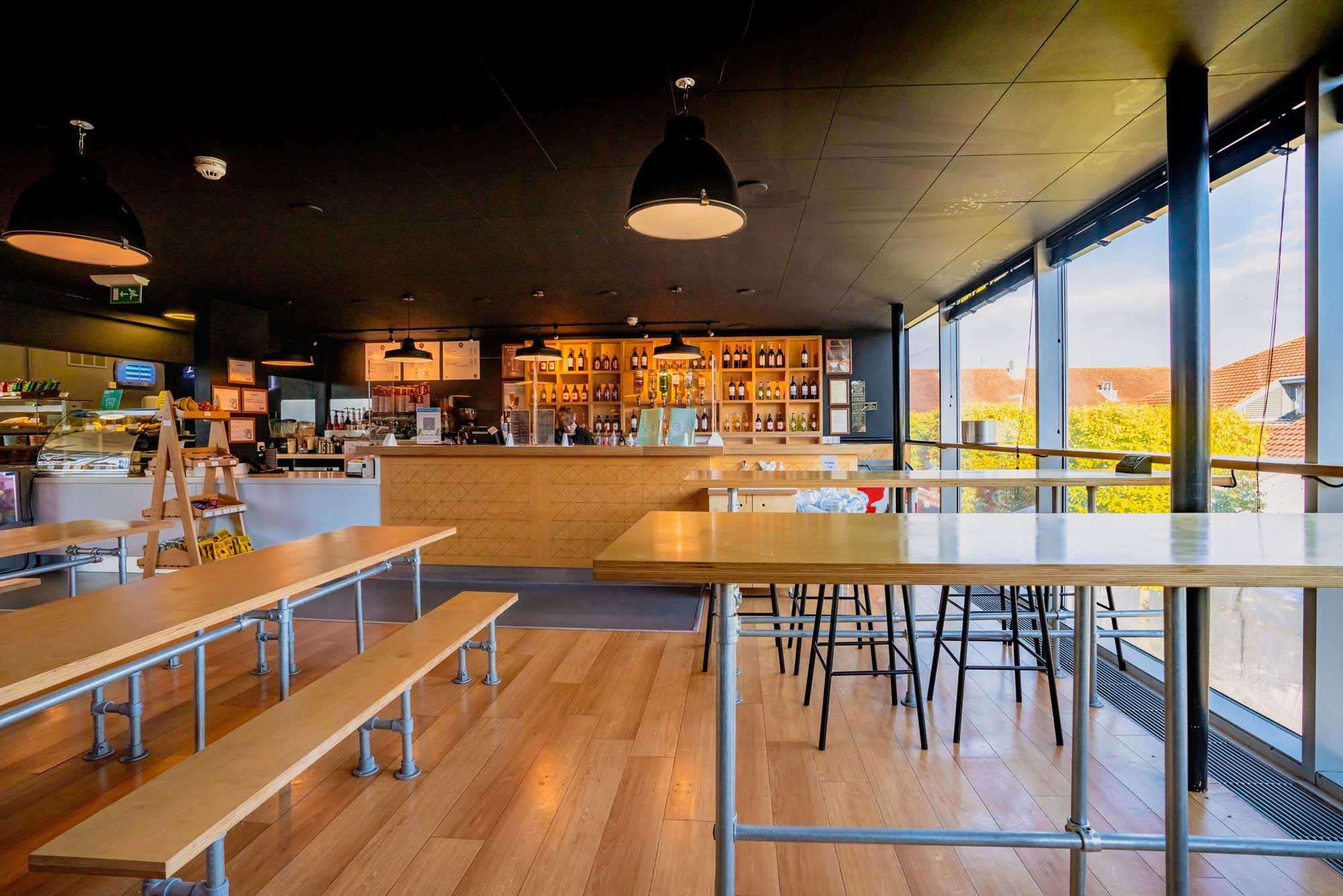 Arts Bar seating benches by the window