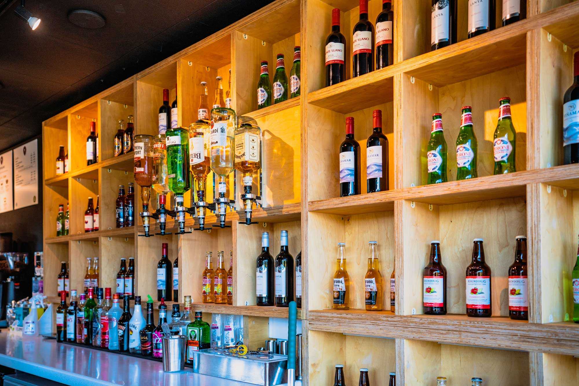 Arts Bar alcohol options on display