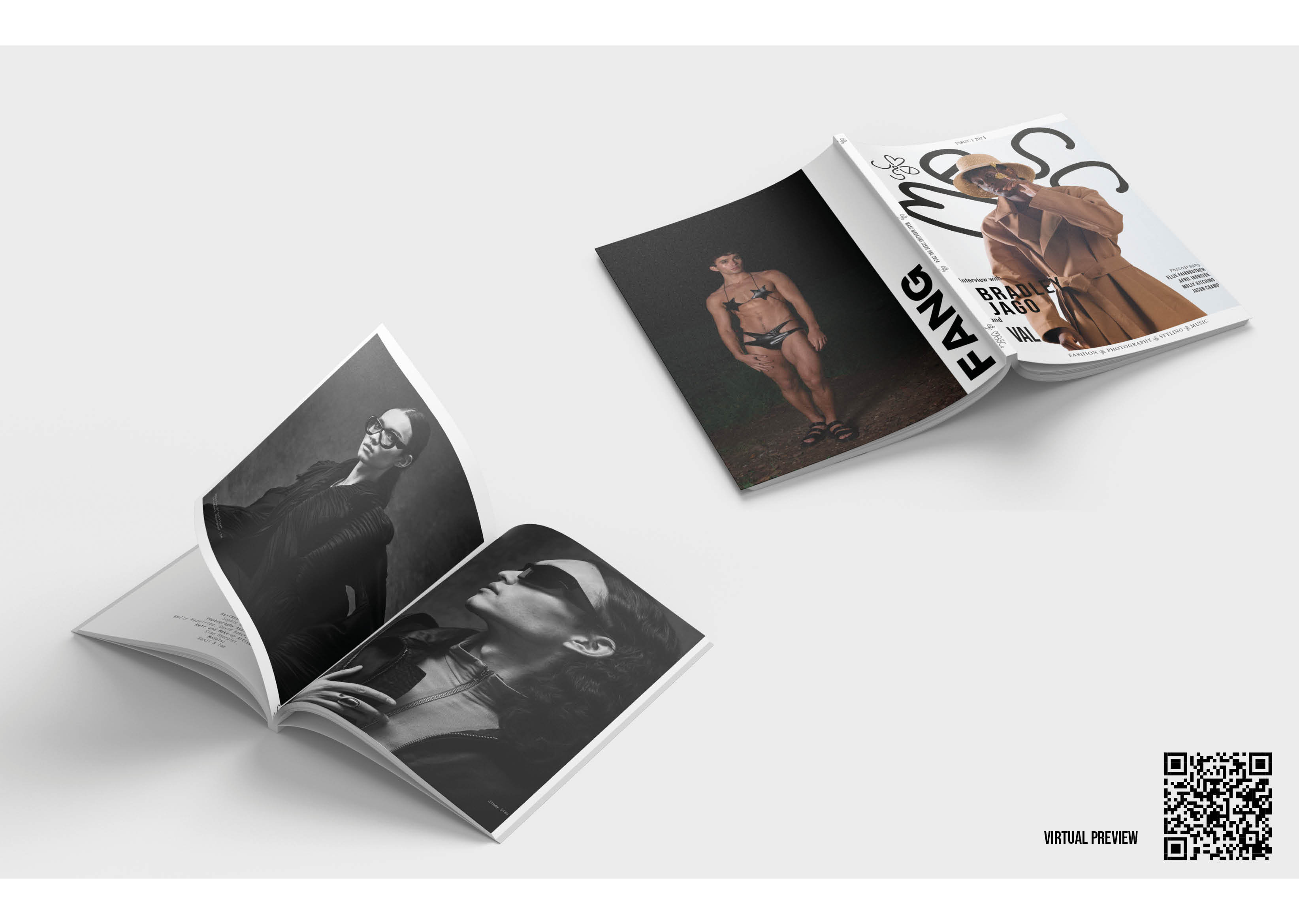 Two copies of MASC Magazine, one showing the front and back covers, the other open to a double-page spread.