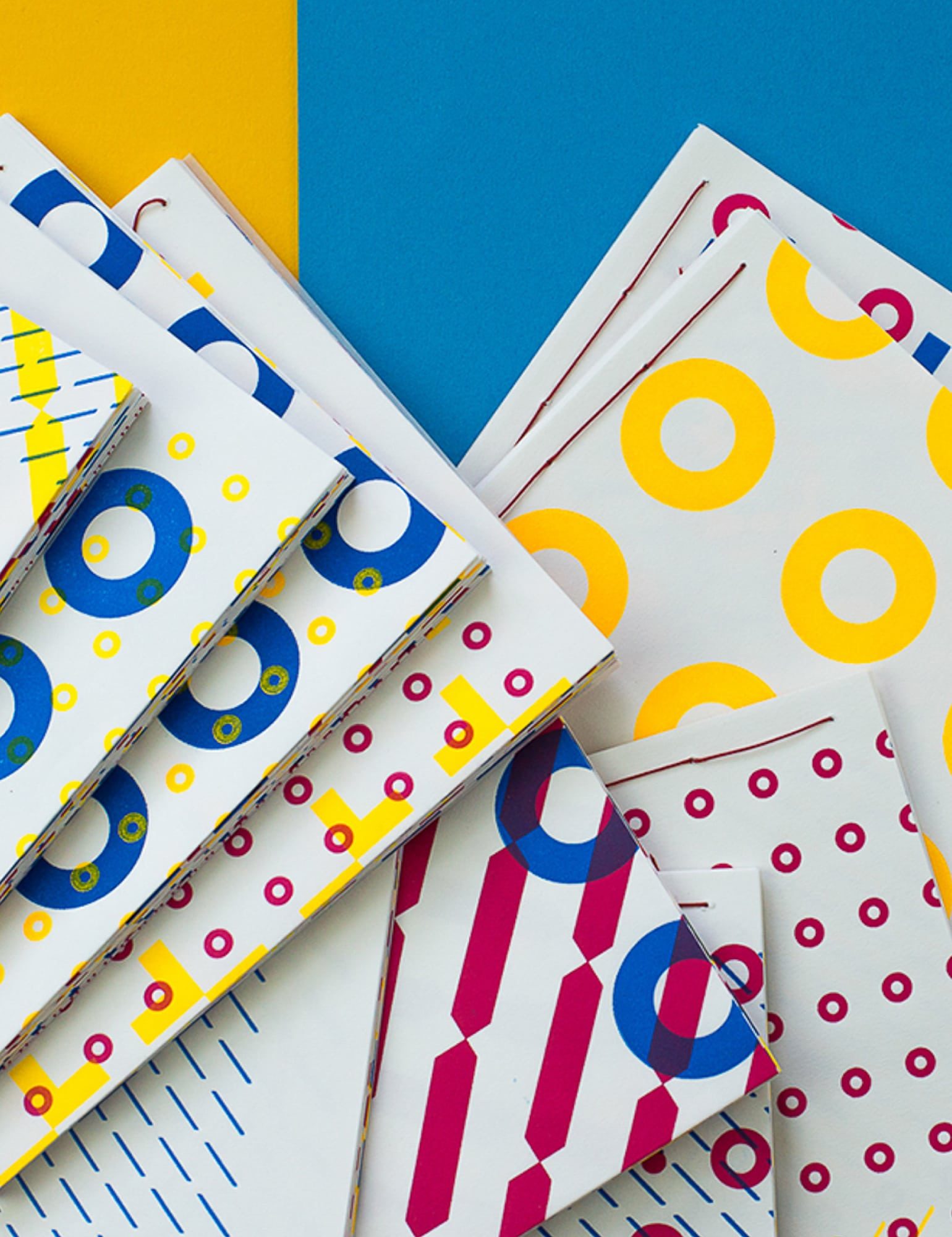 Artwork created using red, blue and yellow circles
