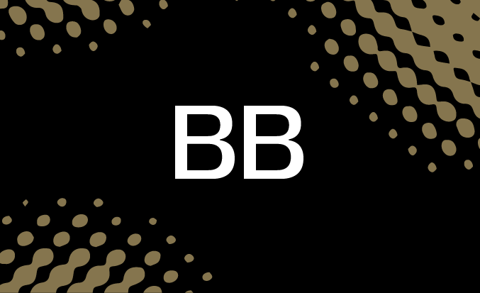 Black and gold banner with the white text "BB" in the centre.