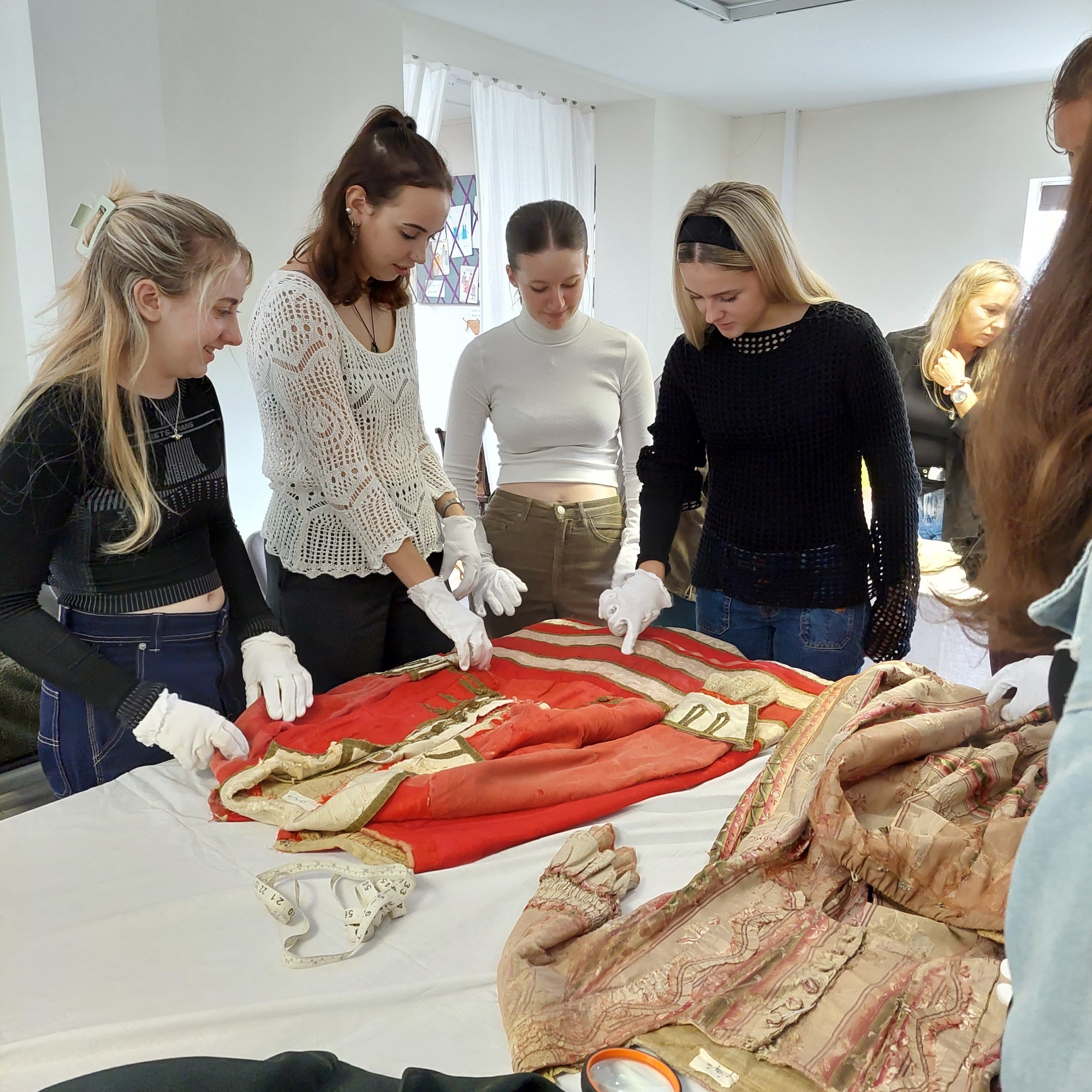 BA (Hons) Costume students viewing costumes at Blandford Fashion Museum.