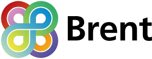 A logo made up of a multicoloured clover with black text reading "Brent" next to it.