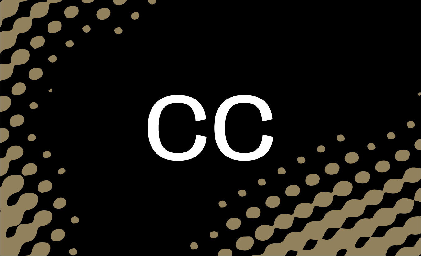 Black and gold banner with the white text "CC" in the centre.