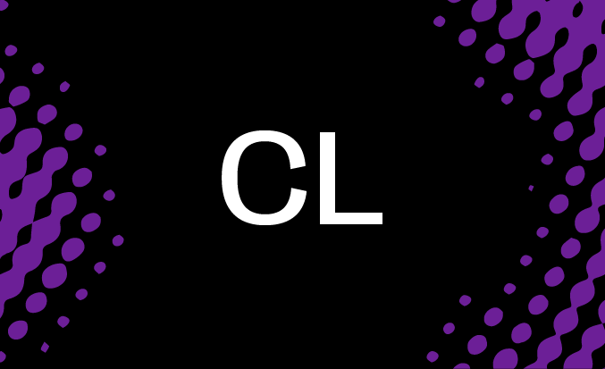 Black and purple banner with the white text "CL" in the centre.