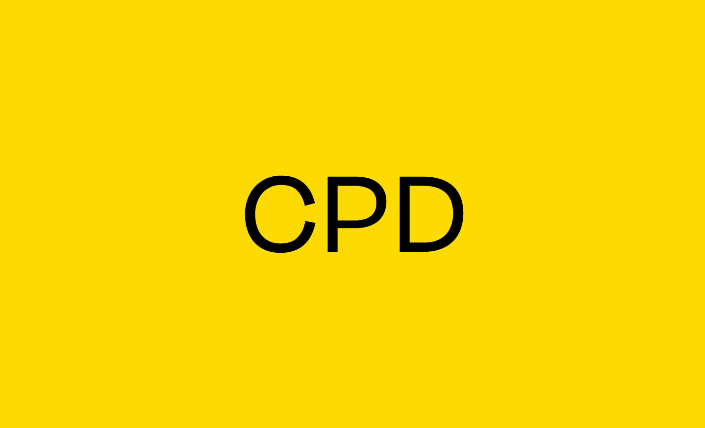 Yellow banner with the word "CPD" in the centre.