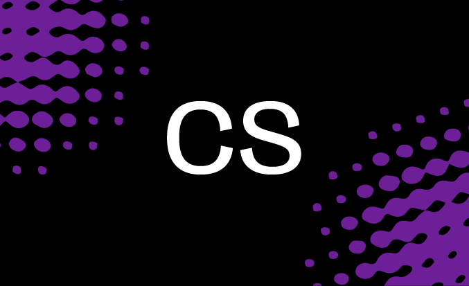 Black and purple banner with the white text "CS" in the centre.