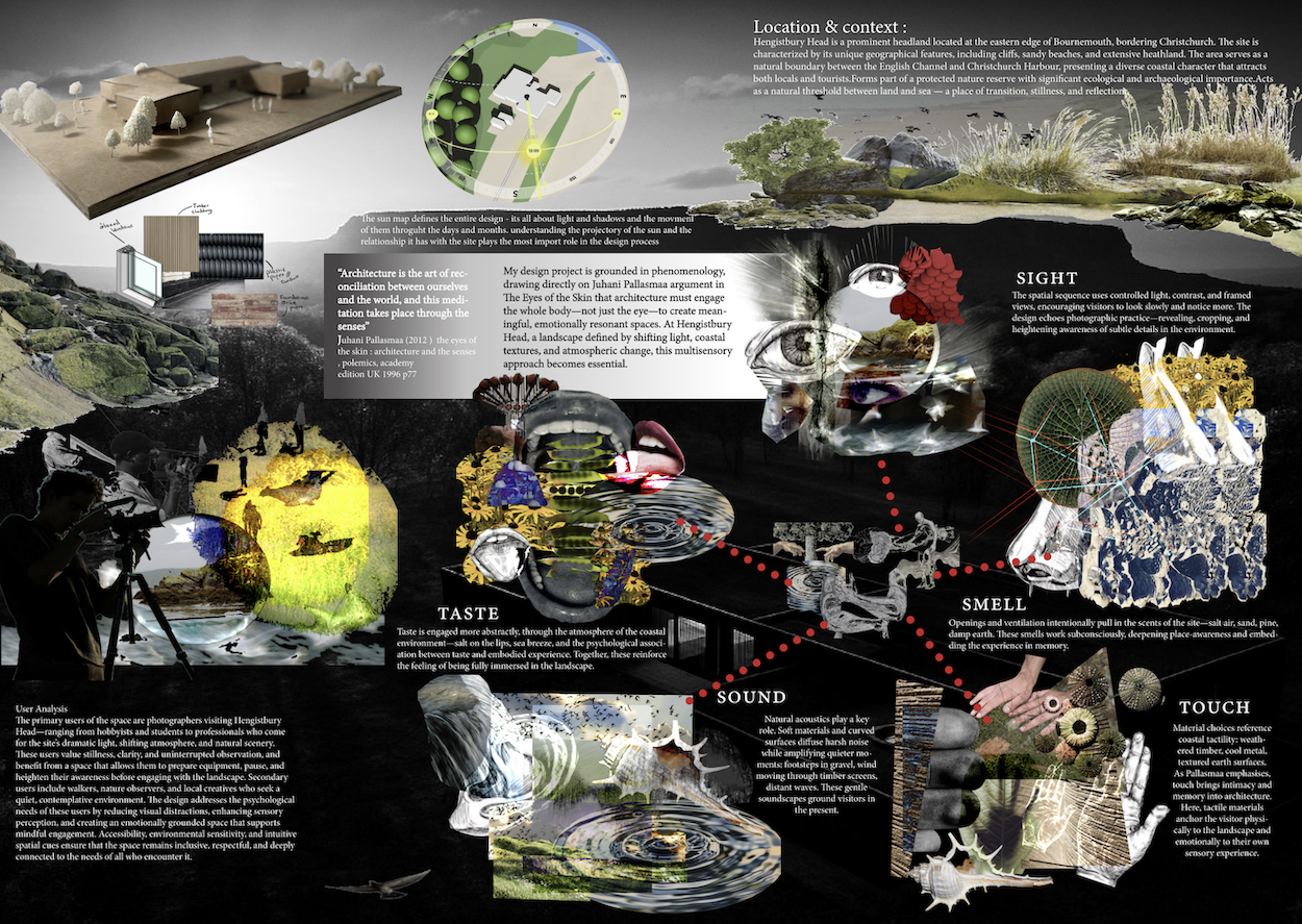 Poster with various designs and illustrations, annotated and captioned with various blocks of text.