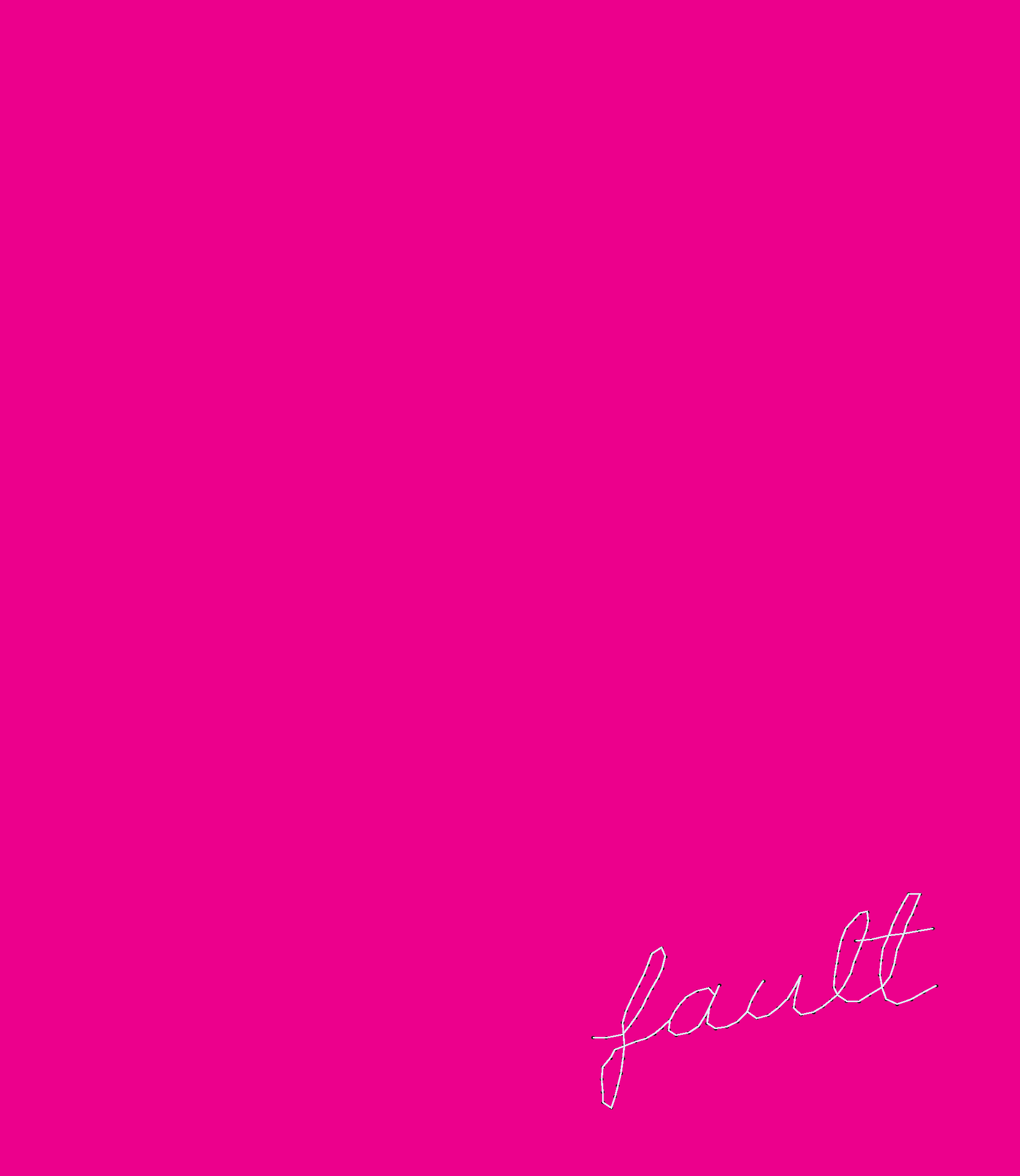 Hot pink front cover page of "Fault Magazine". The word "fault" is written in a handwriting style in the bottom-right corner.