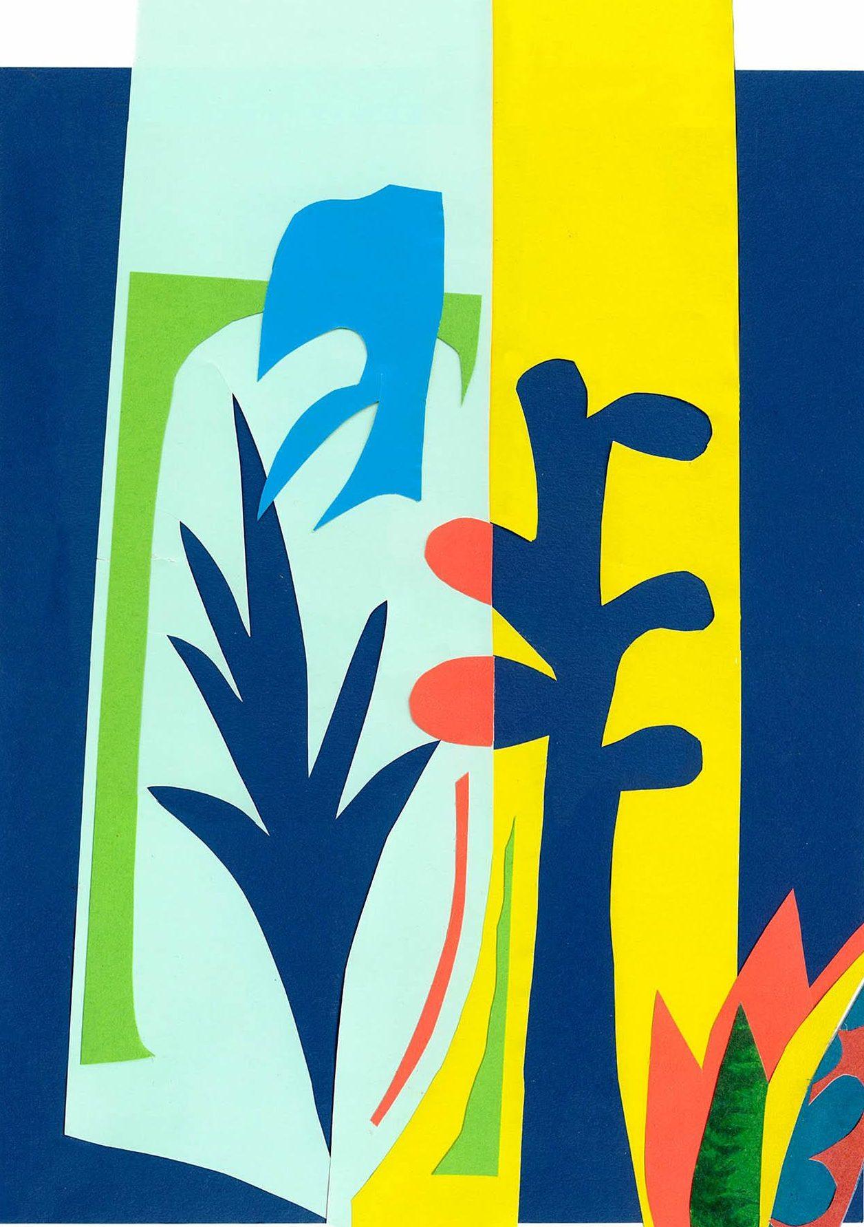 A colourful abstract illustration of trees and plants.