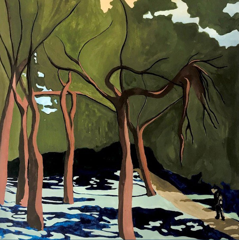 Painting of a snow-covered forest