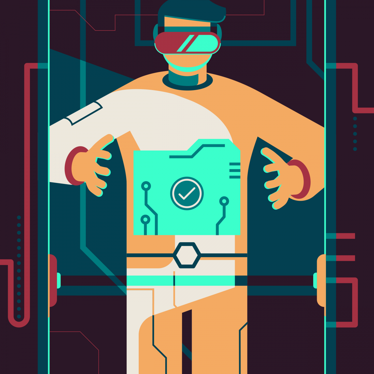 Illustration of a man with a folder over his stomach
