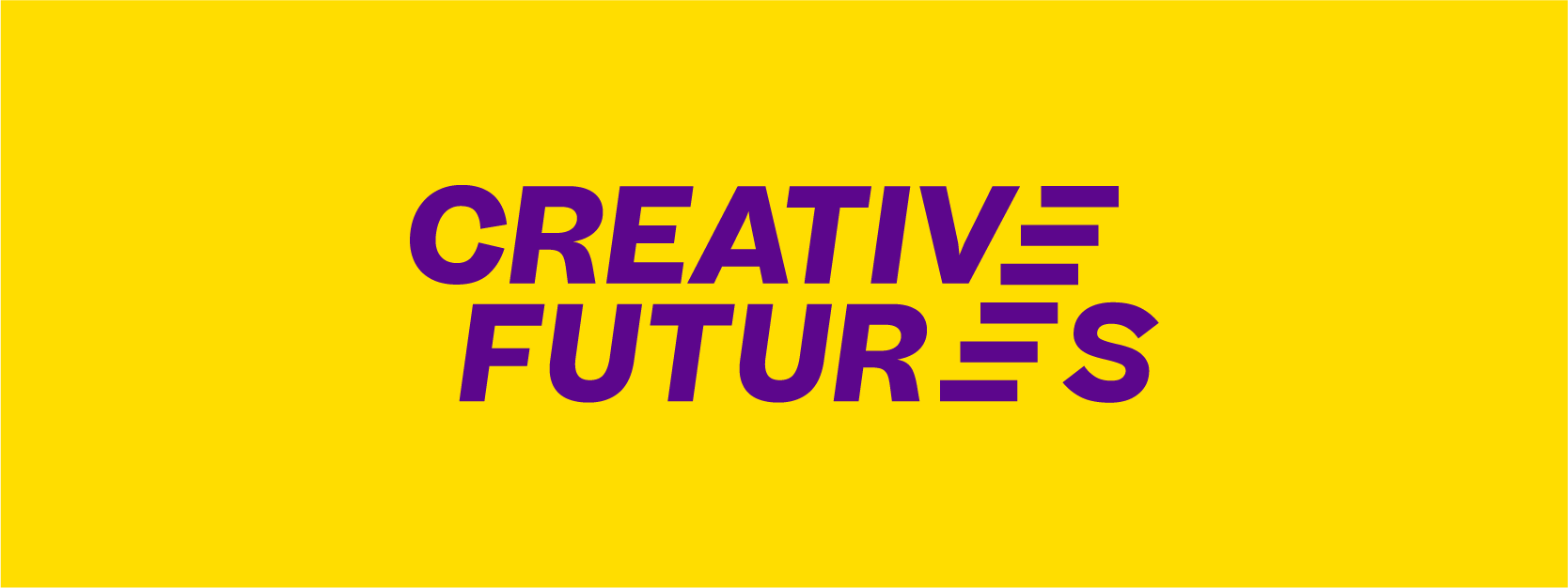 Yellow banner with the text "CREATIVE FUTURES" in the centre.